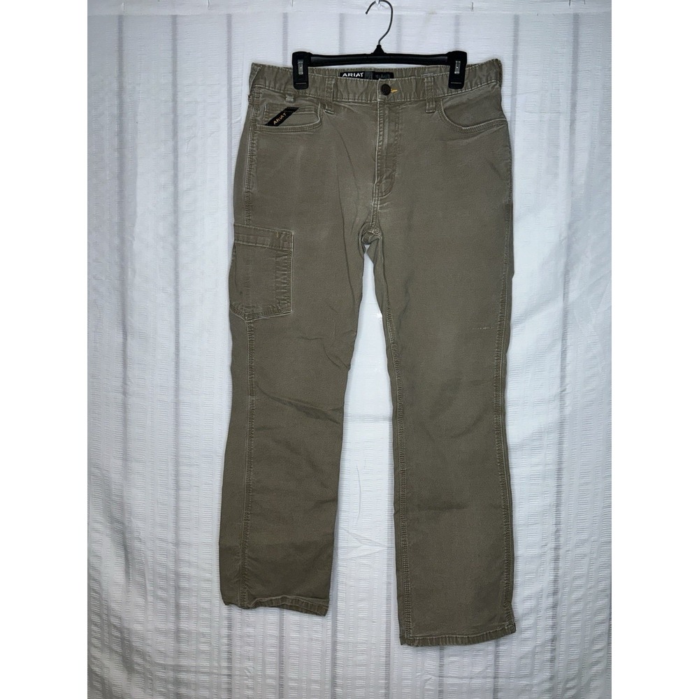 Ariat Mens 34x32 M4 Relaxed Straight REBAR Khaki Canvas Work Pants 10030239